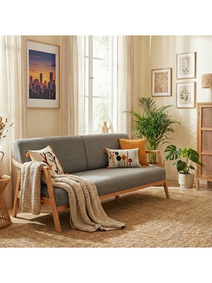 Favela Bohem Üçlü Berjer Natürel Ahşap, Gri