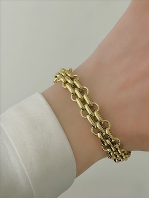 Qa Quella Accessories Çelik Kordon Geçişli Vintage  Gold Bileklik 17+5 cm