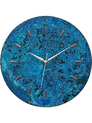 COPPER EMPIRE Mavi Patinalı Ev&ofis&gift Bakır Duvar Saati. 30 cm Hand Made Rustik Bakır Duvar Saati.