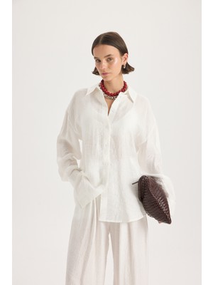 Mai Yovena Düğme Detay Ekru Oversize Gömlek
