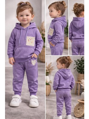 Kapşonlu Mevsimlik  Lila Kız Çocuğu Eşofman Takımı