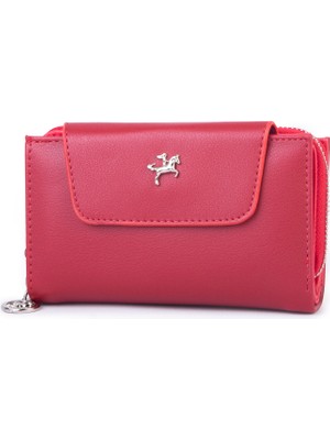 Nas Bag Kadın Orta Boy Çok Kartlıklı ve Bozuk Para Gözü Kırmızı Dona