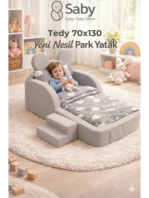 Saby Bebekler ve Çoçuklar Için Tedy 70 x 130 Yataklı Modüler Sünger Oyun Parklı Beşik ve Park Yatak