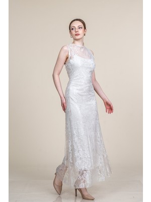 MissVina Dantel Sıfır Kol Balık Elbise 50373