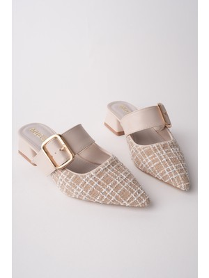 Muggo Destiny Gold Tokalı Tek Bant Sivri Burun Kadın Topuklu Terlik