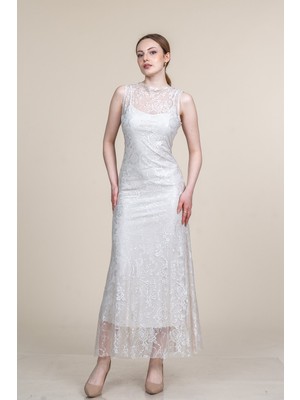 MissVina Dantel Sıfır Kol Balık Elbise 50373