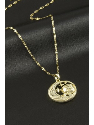 Datatek Güneş Hilal Zirkon Taşlı Lüks Çelik Kolye