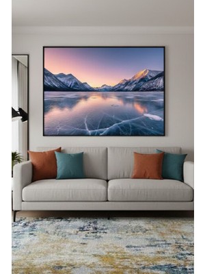 Safir Design Altın Gün Batımı Dağ Manzaralı Modern Çerçeveli Tablo