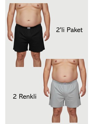Balkonda Erkek Boxer Penye Battal Beden 2'li Paket 2 Renkli Geniş Paça - Doğanyıldız
