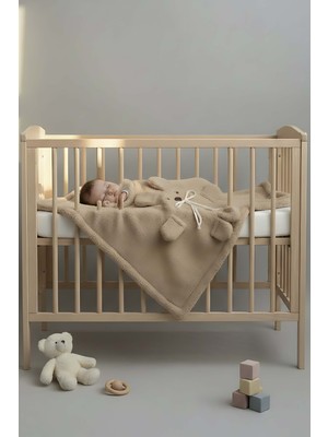 Ayıcık Figürlü Kahverengi Peluş Bebek Battaniyesi