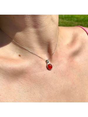 Doğaltaş Akik Gümüş Kolye