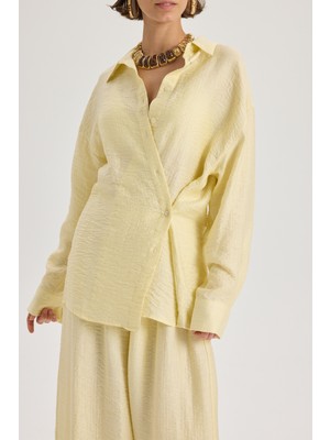 Mai Yovena Düğme Detay Sarı Oversize Gömlek