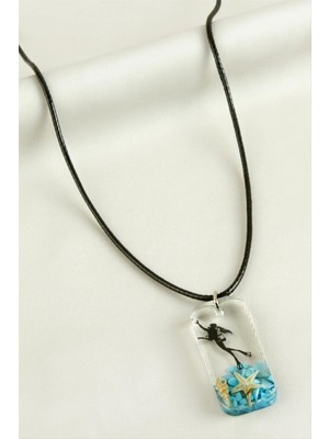 Renklime Deniz Kızı Dikdörtgen Epoksi Kolye