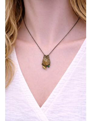 Doğaltaş Rutil Kuvars Taşlı Özel Tasarım Gümüş Kolye