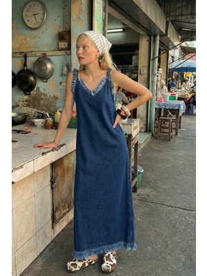 İkikız Denim Askılı Elbise