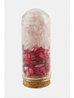 Renklime Pembe Kuvars Akik Taşı Cam Şişe Biblo