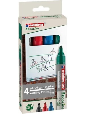 Skygo 29 Ecoline Beyaz Yazı Tahtası Kalemi, 4'lü Set, Karışık Renkler, Kesik Uç, Yeniden Doldurulabilir