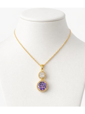 Formzen 316L Paslanmaz Çelik Zirkon Taşlı Kadın Kolye – Mor & Beyaz Taşlı