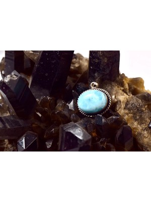 Doğaltaş Larimar Alpaga Gümüş Kolye