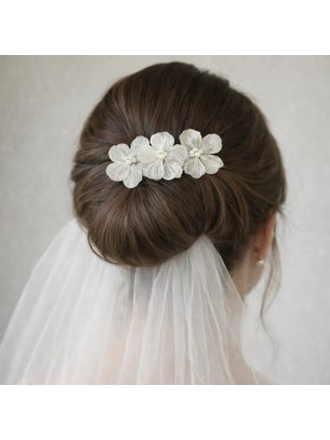 Gold Moda Taraklı Gelin Saç Tokası | Metal Yansıtmalı Çiçekli Saç Aksesuarı