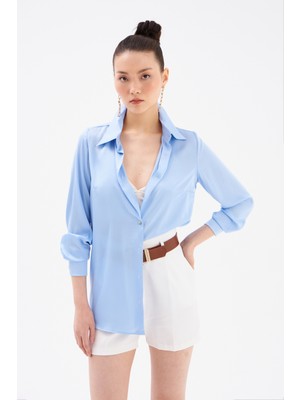 Sateen Saten Gömlek - Mavi