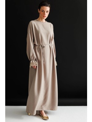 Micca İpekçe Dantel Kol Detaylı Zamansız Elbise-Taş