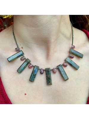 Doğaltaş Labradorit, Pirit ve Turmalin – Özel Tasarım Kolye