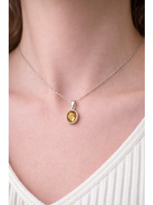 Doğaltaş Sitrin Gümüş Kolye Bolluk ve Bereket