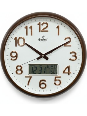 Eastar A5146 Ahşap Görünümlü Sıcaklık/takvimli Duvar Saati