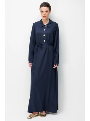 Micca %100 Doğal LyoCELL Dökümlü Soft Hissiyat SELL Düğme Kapama Özel Elbise-Laci