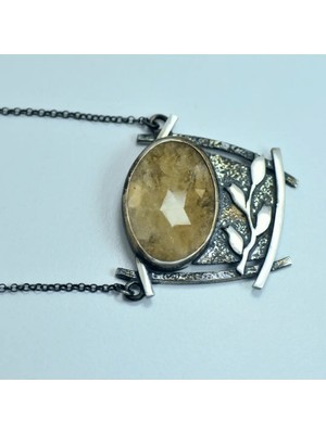 Doğaltaş Sarı Safir Taşı Gümüş Kolye (Özel Seri)