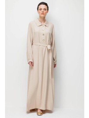 Micca %100 Doğal LyoCELL Dökümlü Soft Hissiyat SELL Düğme Kapama Özel Elbise-Taş