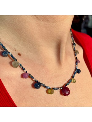 Doğaltaş Kyanit, Yakut, Zebercet, Turmalin & Safir – Özel Tasarım Kolye