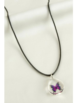 Renklime Kelebek Damla Epoksi Kolye