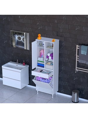 modilayn Afra Çok Amaçlı Dar Alan Banyo Dolabı 55X173X32,5 cm