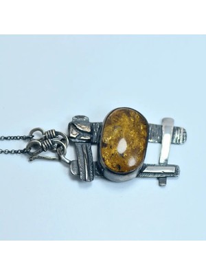 Doğaltaş Damla Kehribar Taşı Gümüş Kolye (Özel Seri)