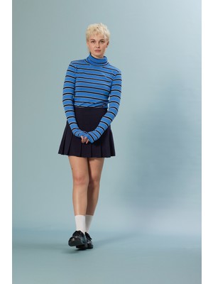 Nisan Triko Çizgili Balıkçı Yaka Kazak