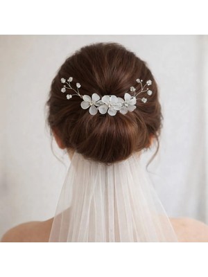 Gold Moda Üç Çiçekli Kristal Detaylı Gelin Saç Aksesuarı | Taraklı Saç Tokası