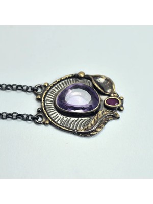 Doğaltaş Ametist ve Yakut Taşı Gümüş Kolye (Özel Seri)