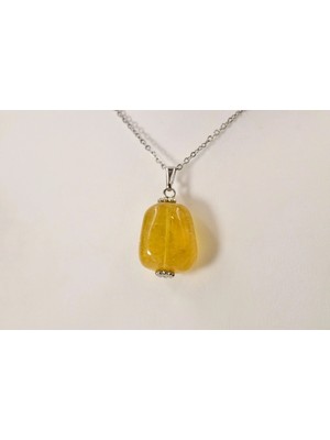 Doğaltaş Sitrin (Para Taşı) Çelik Kolye