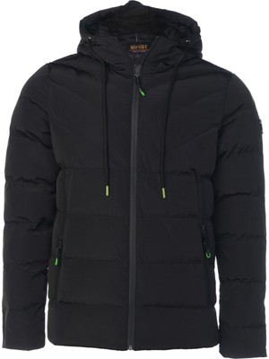 SİVAİST ERKEK SİYAH SU VE RÜZGAR GEÇİRMEZ KAPÜŞONLU KALIN İÇİ KÜRKLÜ ŞİŞME KABAN&MONT
