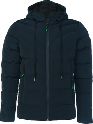 Sivaist Erkek Lacivert Su ve Rüzgar Geçirmez Kapüşonlu Kalın Şişme Migrogelli Kaban & Mont