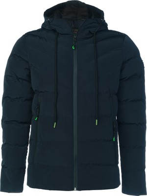 Sivaist Yeni Sezon Erkek Lacivert Su ve Rüzgar Geçirmez Kapüşonlu Kalın Içi Kürklü Şişme Kaban&mont