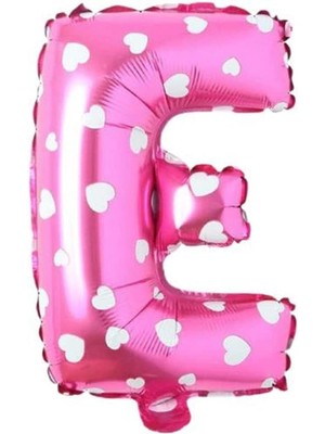 Skygo E Harfi 16 Inç Pembe Kalpli Renk Folyo Balon 36 cm (Pembe)