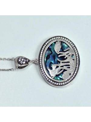 Doğaltaş Abalon (Balık Figürlü) Taşı Gümüş Kolye (Özel Seri)