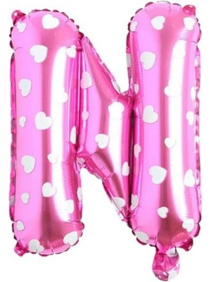 Skygo N Harfi 16 Inç Pembe Kalpli Renk Folyo Balon 36 cm (Pembe)