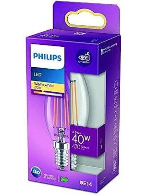 Skygo LED 40W B35 LED Mum Filament Ampul, 2700K Sarı Işık, E14 Ince Duy, Dim Edilmez