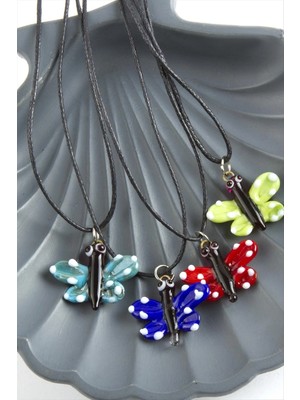 Renklime Kelebek Cam Kolye