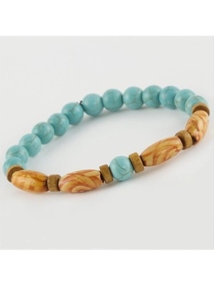 Renklime Turkuaz Ahşap Trend Yeni Sezon Doğaltaşlı Bileklik