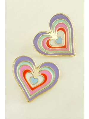 Renklime Kalp Yeni Sezon Mineli Küpe